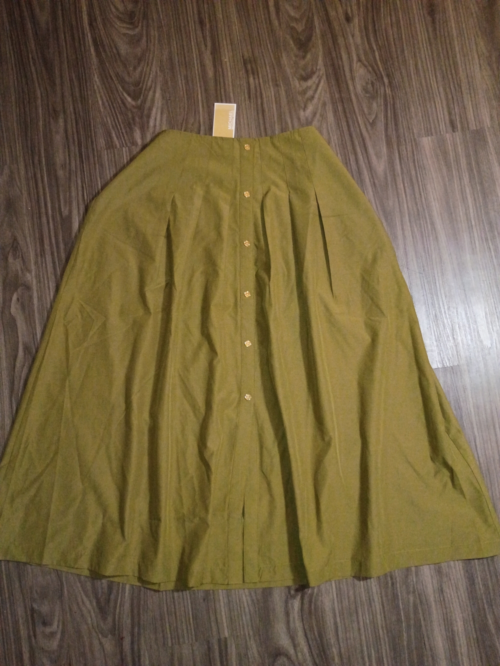 Michael Kors Olive Green A-Line Button-Front Skirt